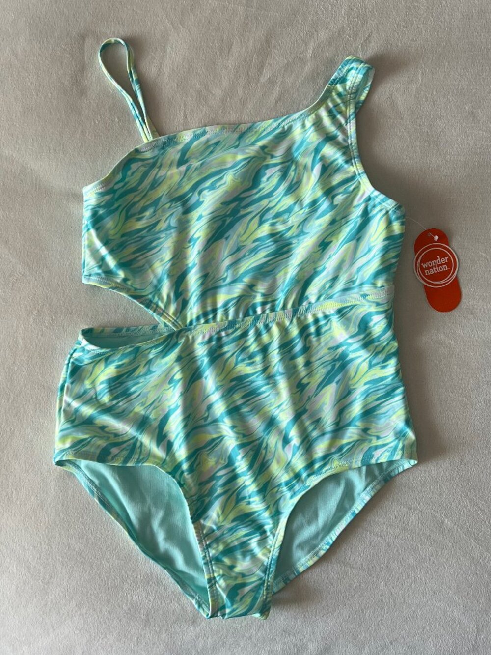 Girls Tween One Piece Swimsuit Cutout Aqua Summer Pool Beach UPF 50+ Size XL NWT